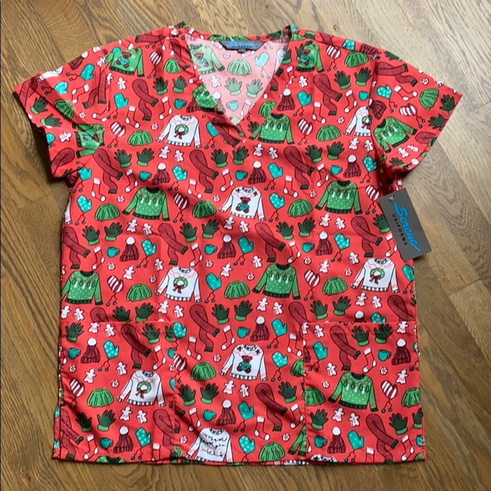 Skechers Red Patterned Women's Scrub Top